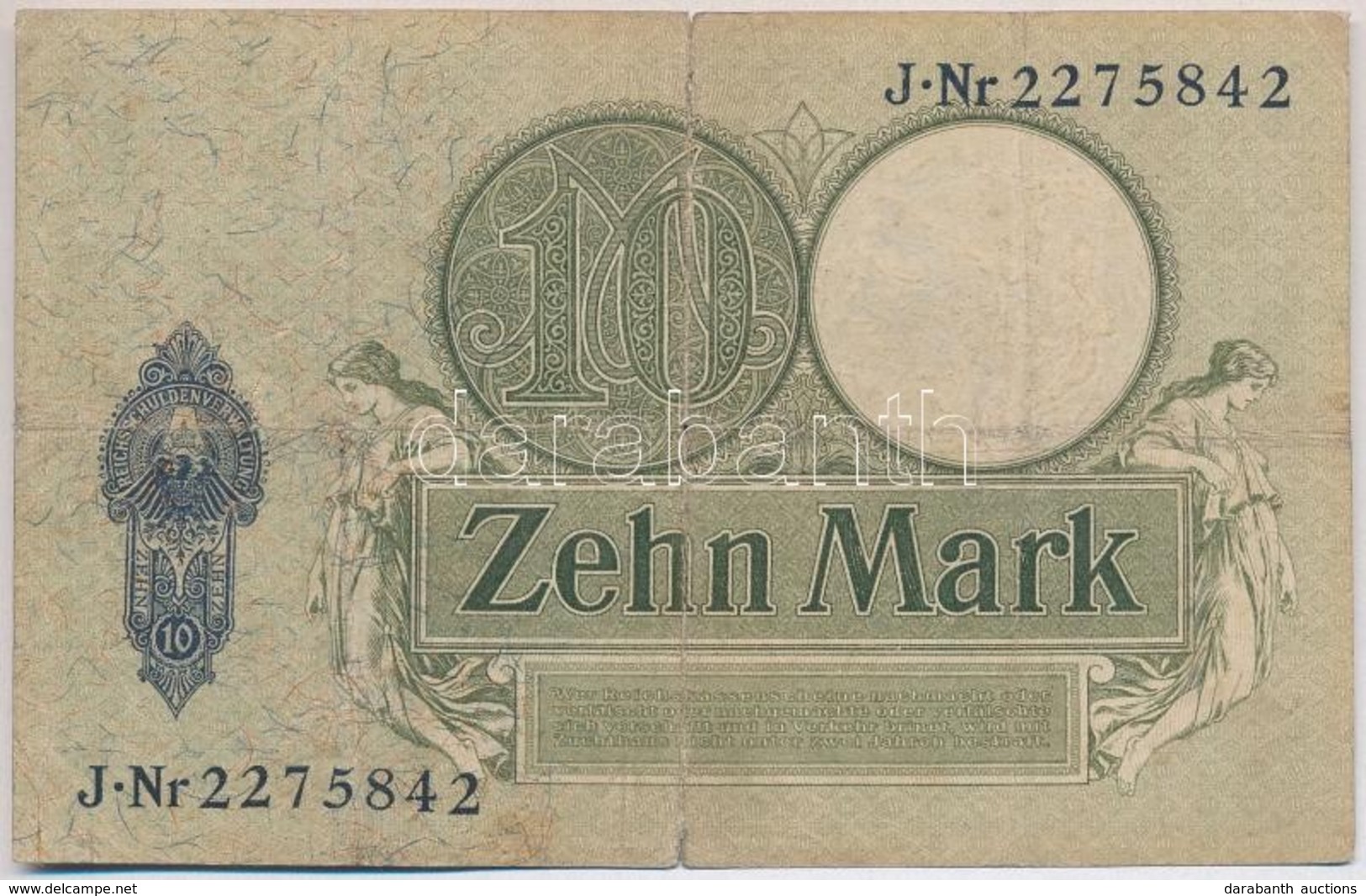 Német Birodalom 1906. 10 Mark 7 Jegy? Sorszámmal T:III,III-
German Empire 1906. 10 Mark With 7 Digit Serial C:F,VG - Ohne Zuordnung