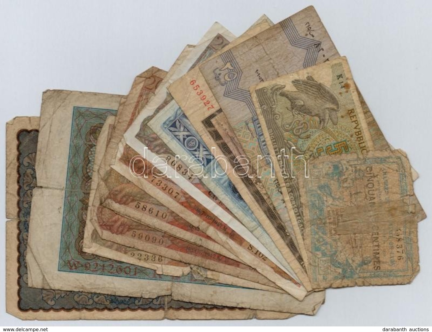 13db-os Vegyes Rossz Tartású Külföldi Bankjegy, Közte Olaszország, Egyiptom, Franciaország, Németország / Weimari Köztár - Non Classés