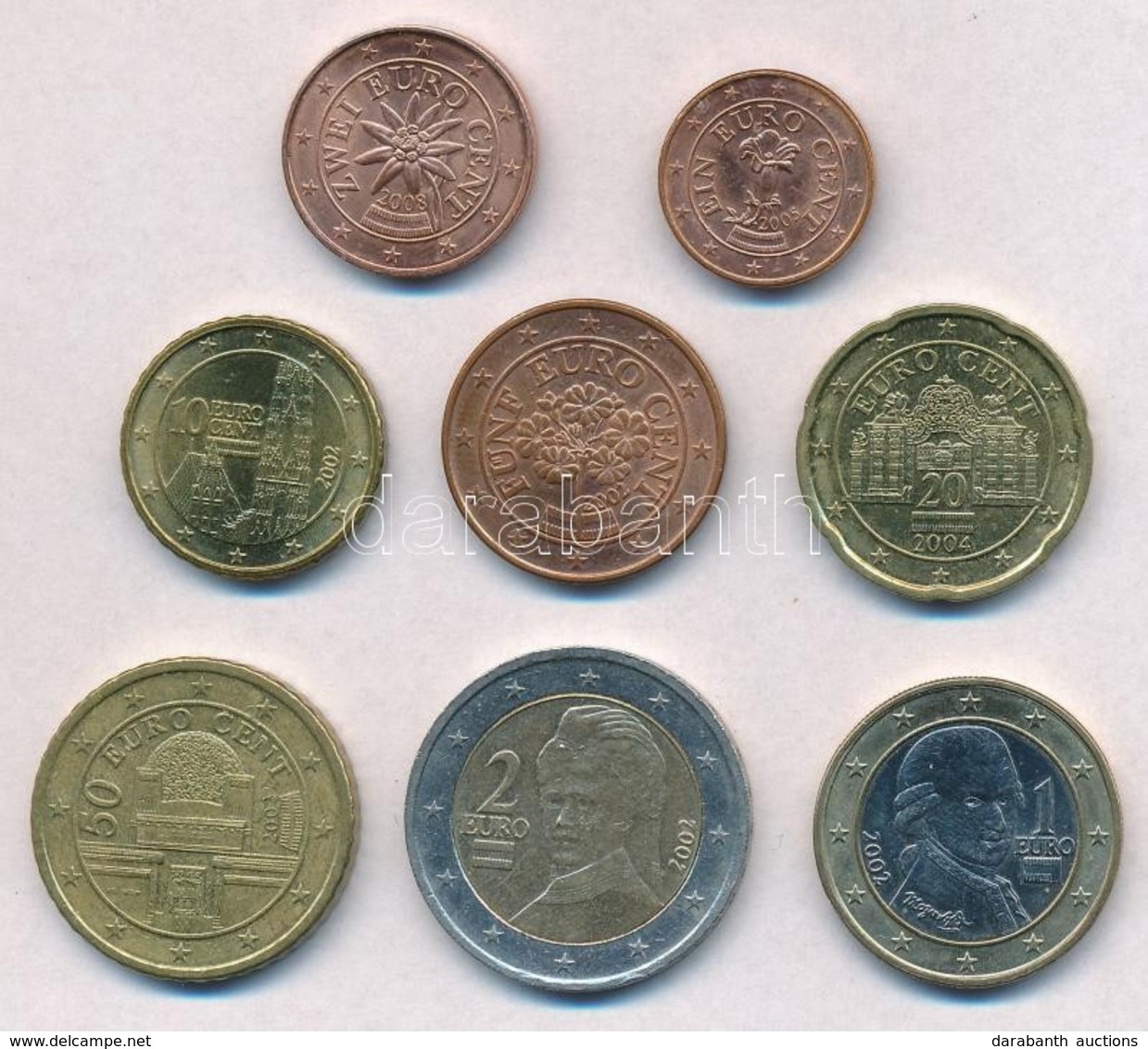 Ausztria 2002-2008. 1c-2E (8xklf) Forgalmi Sor T:1-,2
Austria 2002-2008. 1 Cent - 2 Euro (8xdiff) Coin Set C:AU,XF - Non Classificati
