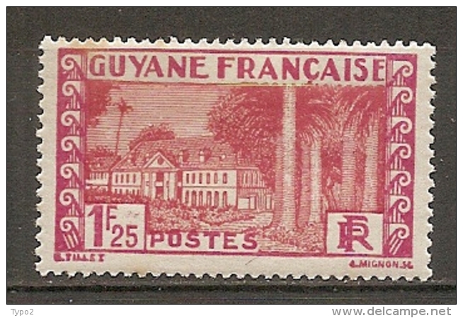 GUYANE - Yv. N° 164 * 1f25 Cayenne Cote 1,1 Euro BE R 2 Scans - Neufs