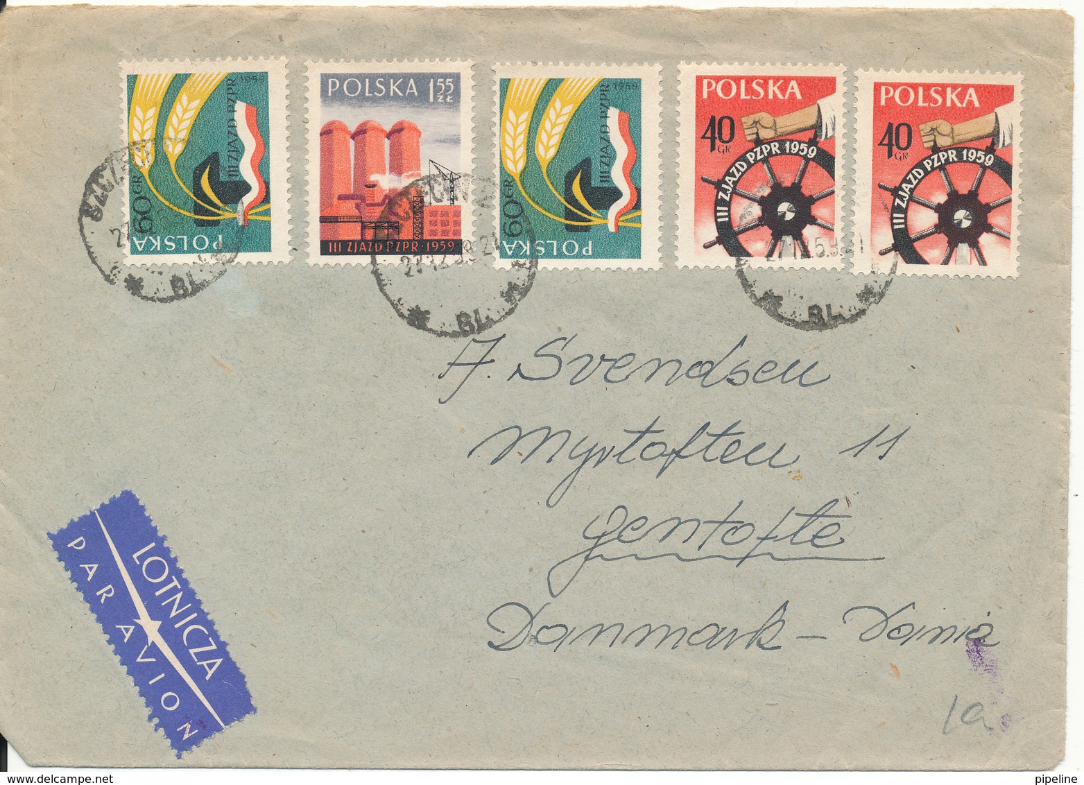 Poland Cover Sent Air Mail To Denmark 27-12-1959 - Covers & Documents