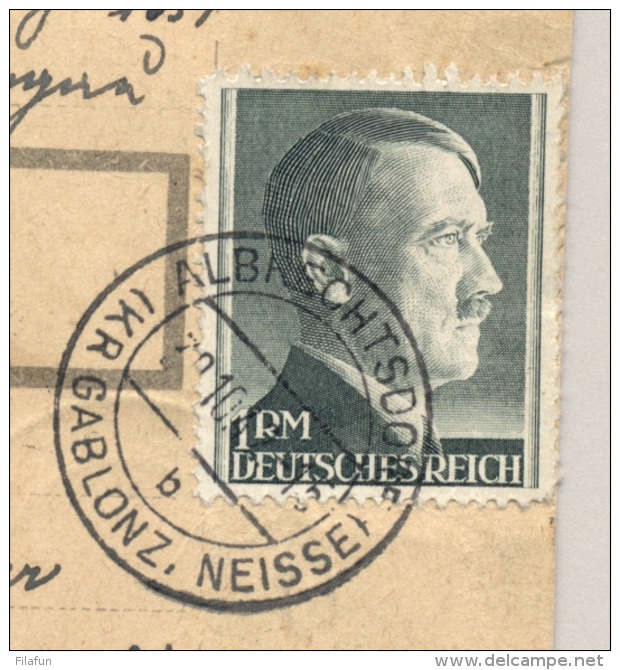 Deutsches Reich - 1942 - 1Rm + 50pf Adolf Hitler + 25pf Hindenburg Om Urgent Pakketkarte From Abrechtsdorf To Strassburg - Brieven En Documenten