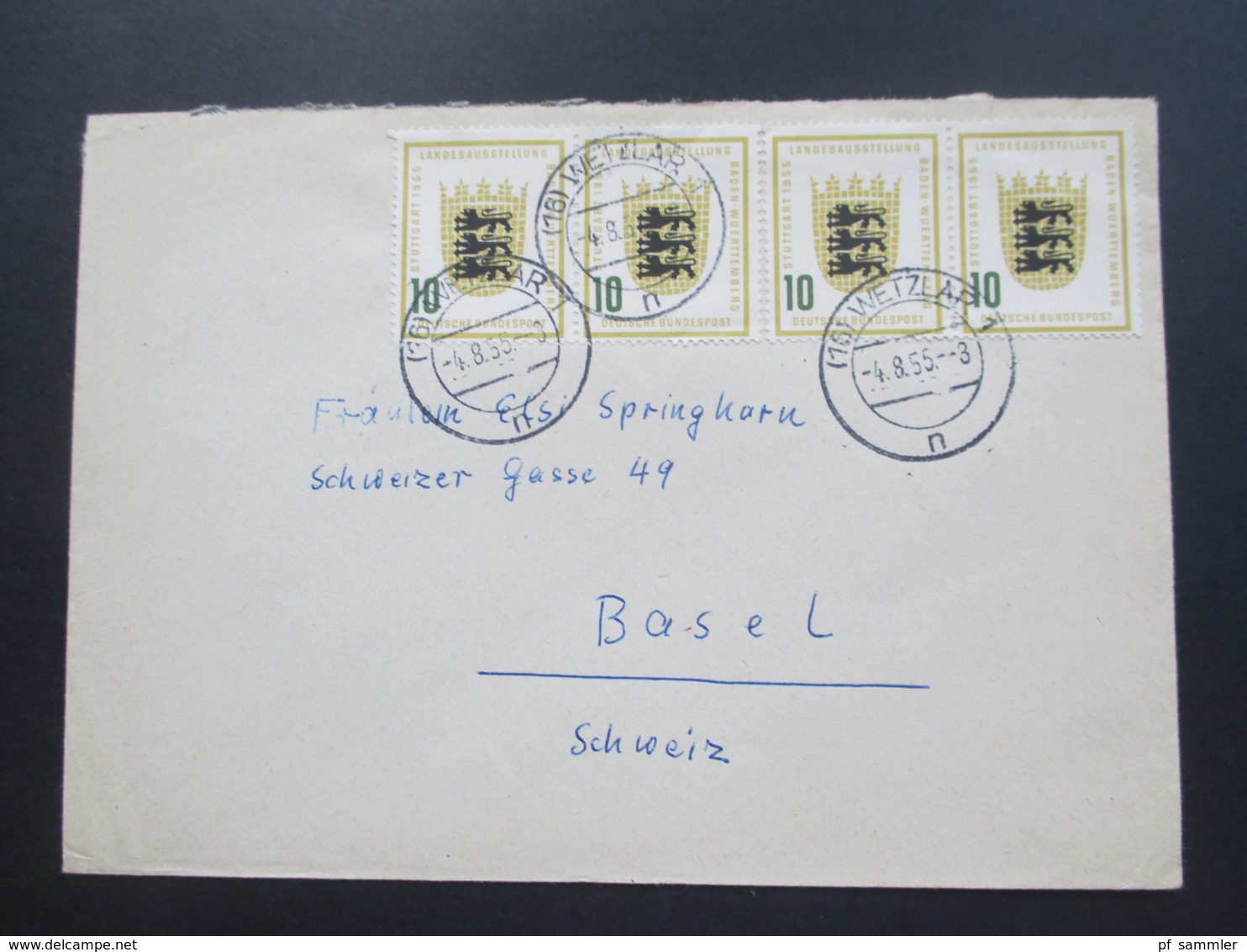 BRD 1955 Nr. 213 MeF Mit 4 Marken / 2 Waagerechte Paare! Wetzlar Nach Basel Schweiz - Covers & Documents