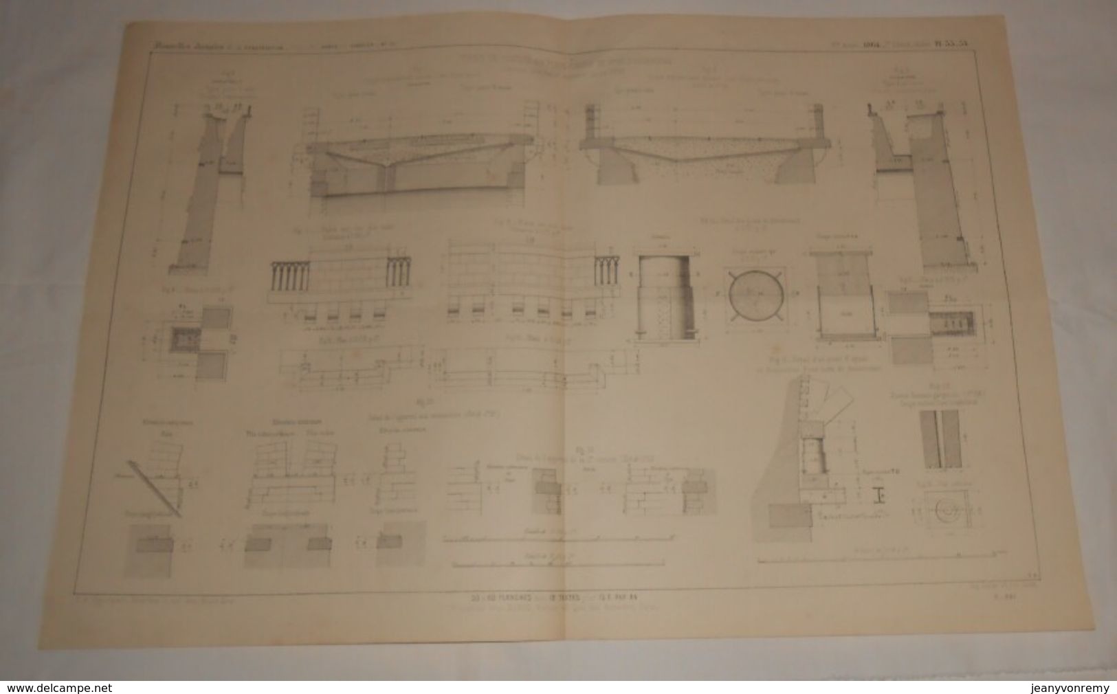 Plan De Types De Viaducs En Plein Cintre De 10 M. D'ouverture. 1864 - Obras Públicas