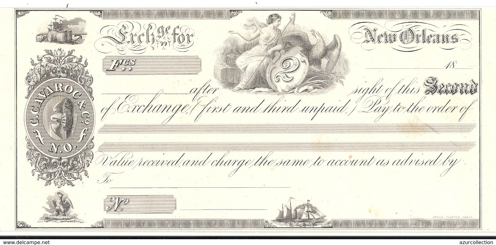 CHEQUE  N°2 NEW ORLEANS .TIRAGE SUR CANSON IMPRIMERIE STERN .SPECIMEN - Assegni & Assegni Di Viaggio