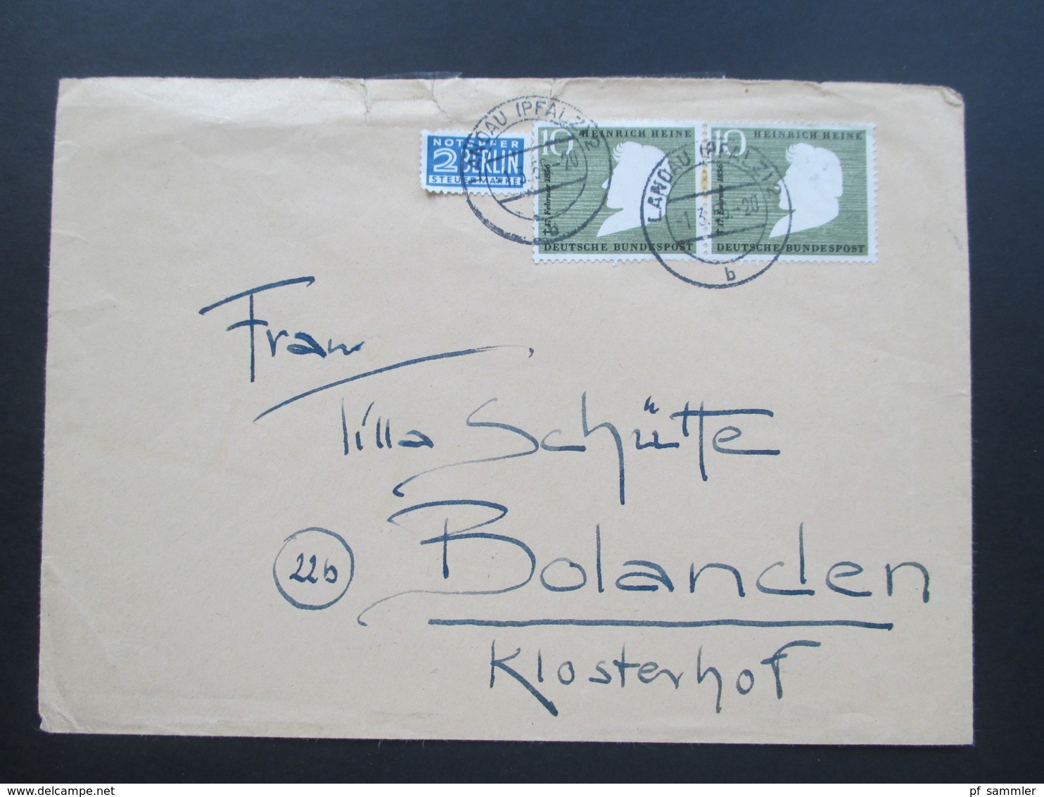 BRD 1956 Nr. 229 MeF Fernbrief Landau (Pfalz) Nach Bolanden. - Briefe U. Dokumente