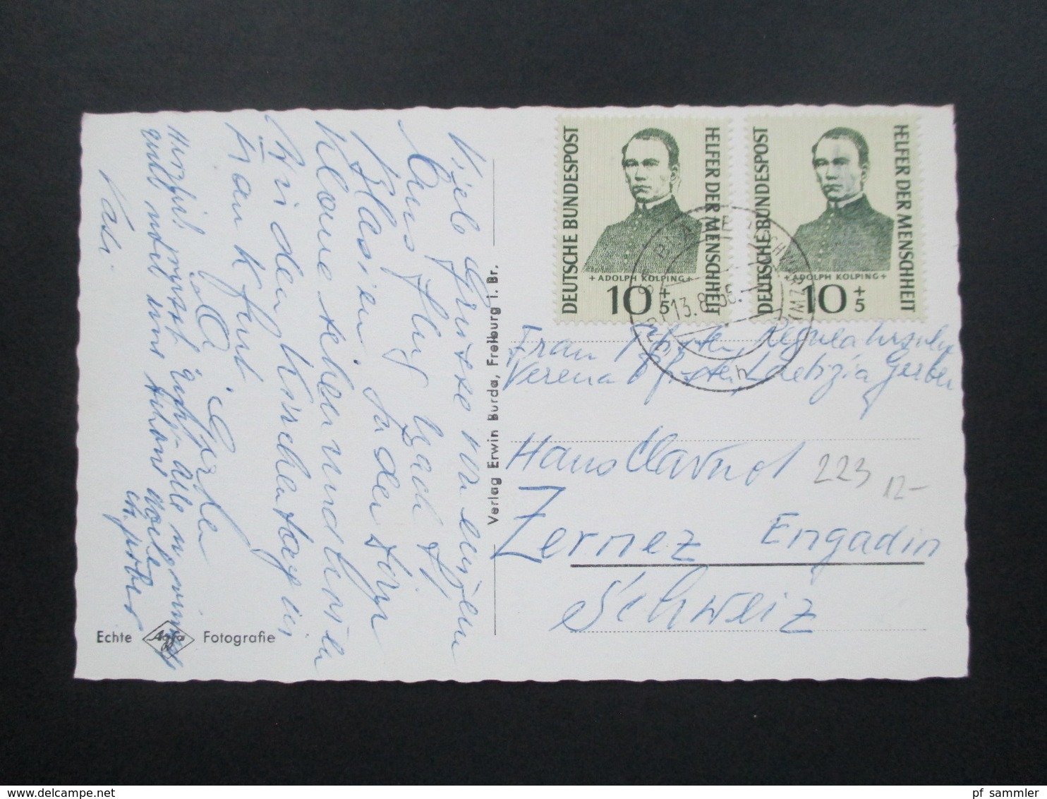 BRD 1956 Postkarte St. Blasien Eingang Zum Kolleg. Michel Nr. 223 MeF In Die Schweiz. Zernez Engadin - Briefe U. Dokumente