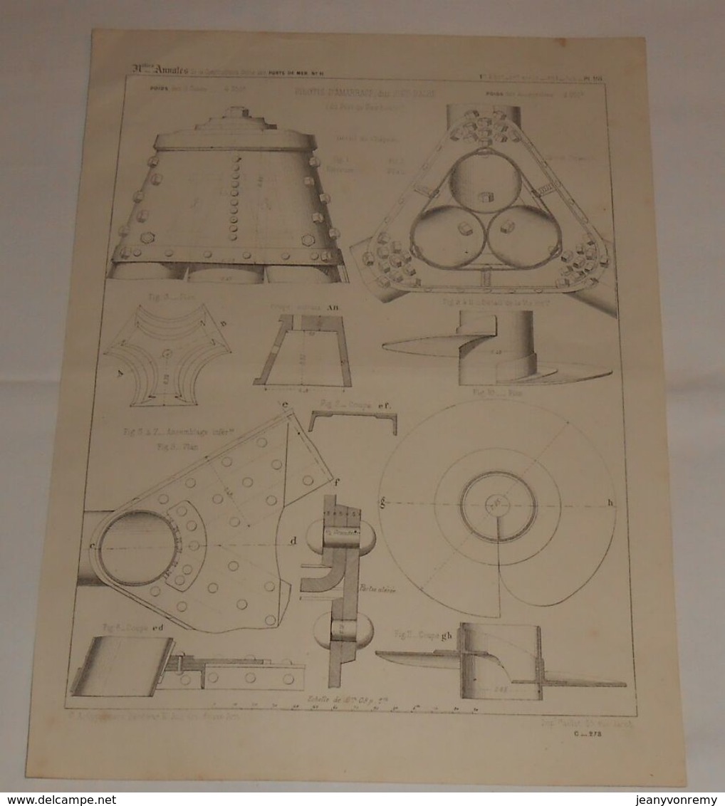 Plan Du Pilotis D'ammarage Dits Ducs D'Albe Du Port De Hambourg. 1864 - Travaux Publics