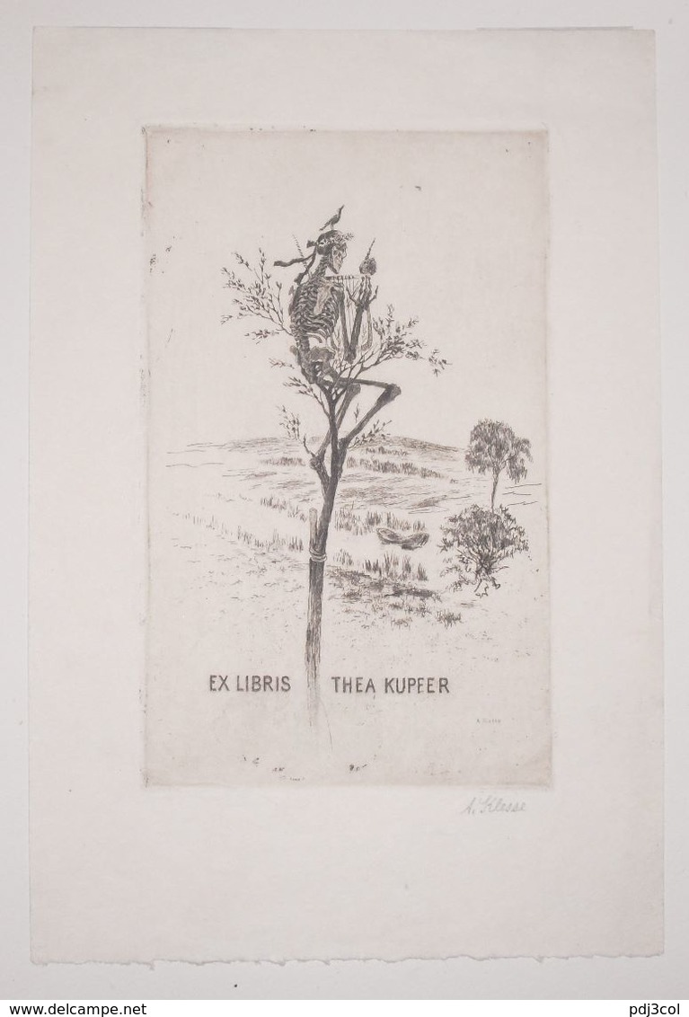 Ex-libris Moderne XXème Illustré -  Allemagne - Squelette Perché Sur Un Arbre - THEA KUPFER - Ex-libris