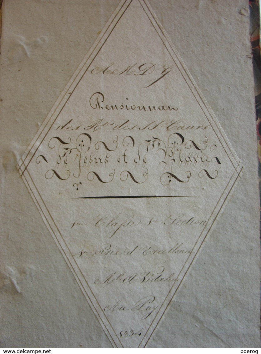 SCELTA DI LETTERE FAMILIARI - PESARO 1829 - PRIX D'EXCELLENCE Mlle VIDALENC AU PUY EN VELAY 1834