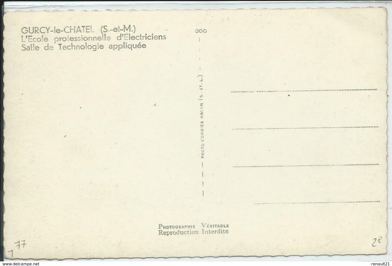 Gurcy-le-Chatel-L'École Professionnelle D'Électriciens-Salles De Technologie Appliquée (Légère Pliure Haut à Gauche) - Altri & Non Classificati