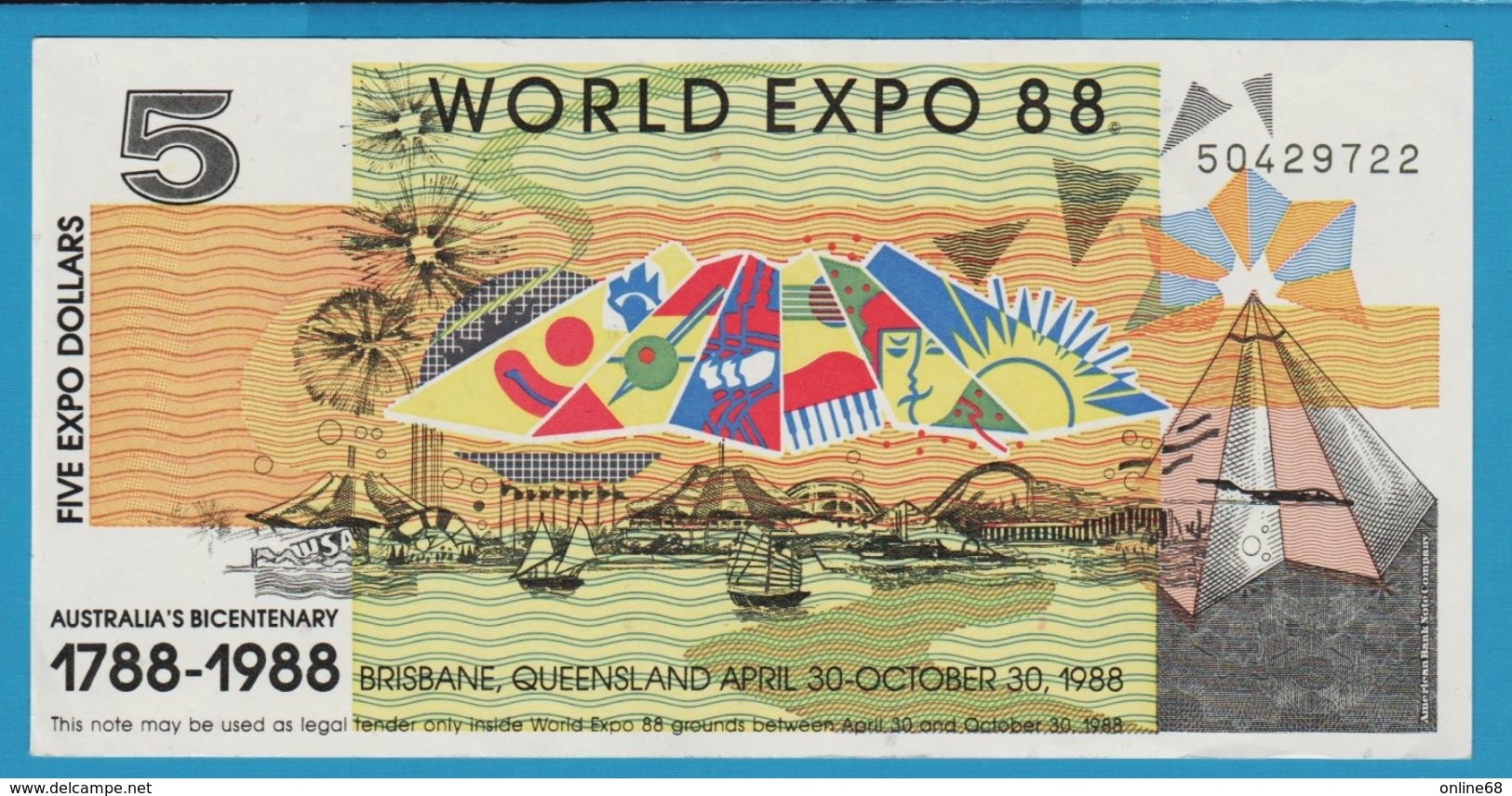 AUSTRALIA 5 EXPO DOLLARS 1788-1988 WORLD EXPO 88 No 50427018 - Fakes & Specimens