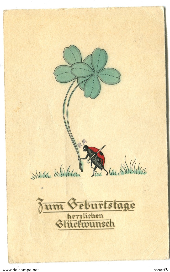 Coccinelle Marienkäfer Ladybird Vier Klee For Clover Quatre Trèfles Art Nouveau-like Artist Postcard Sent 1933 - Altri & Non Classificati