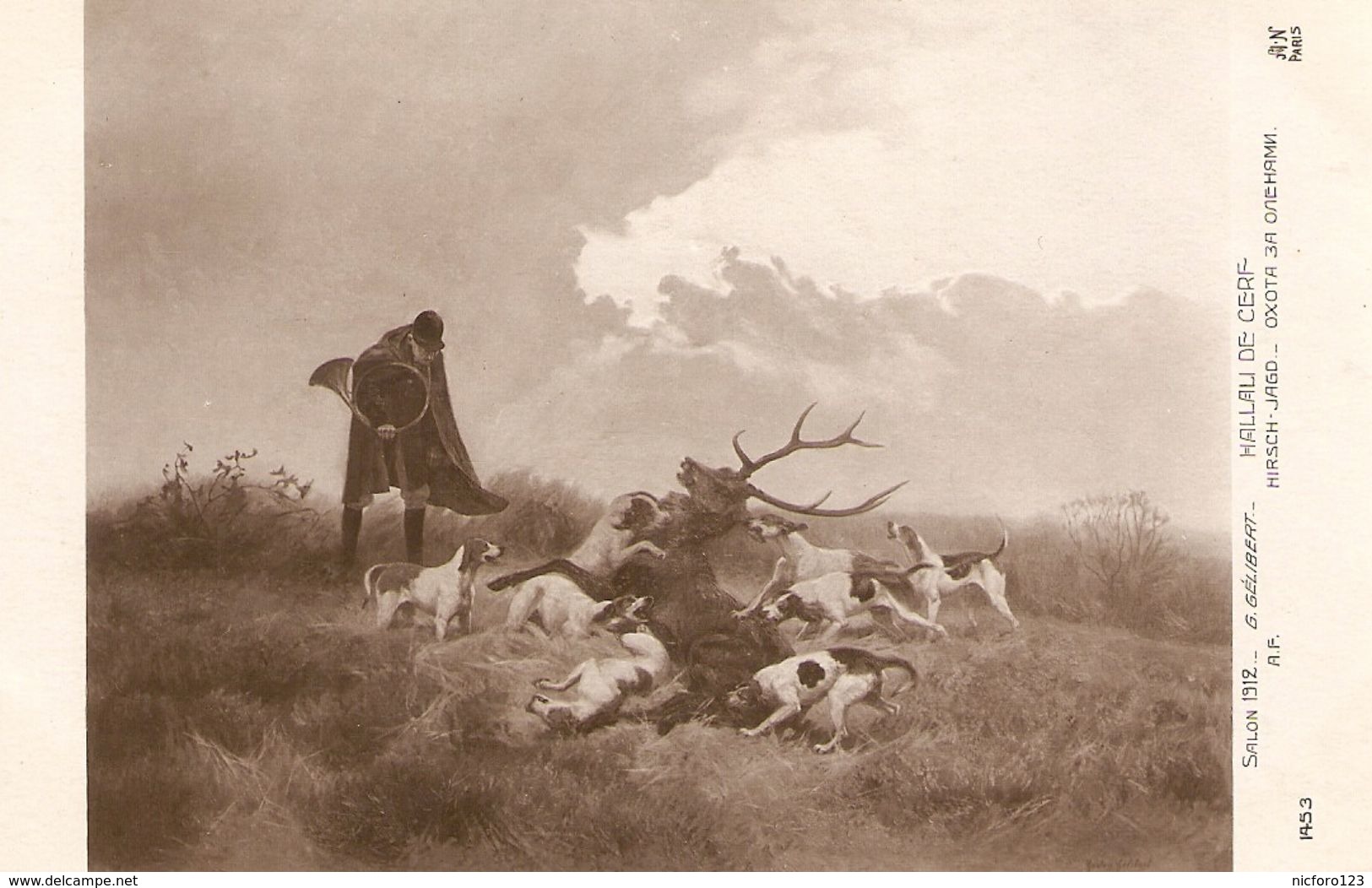 "B. Gelibert. Deers Hunting" Fine Art, Painting Salon De Paris 1912 Postcard - Pintura & Cuadros