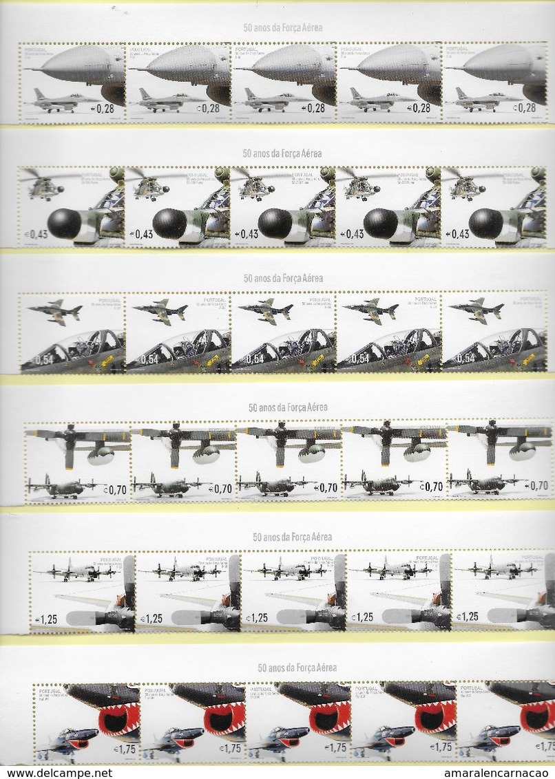 TIMBRES - STAMPS - PORTUGAL - 2002 - 50 ANS DE AIR FORCE PORTUGAIS - 5 SÉRIES TIMBRES NEUFS - BORD FEUILE - MNH - Nuovi