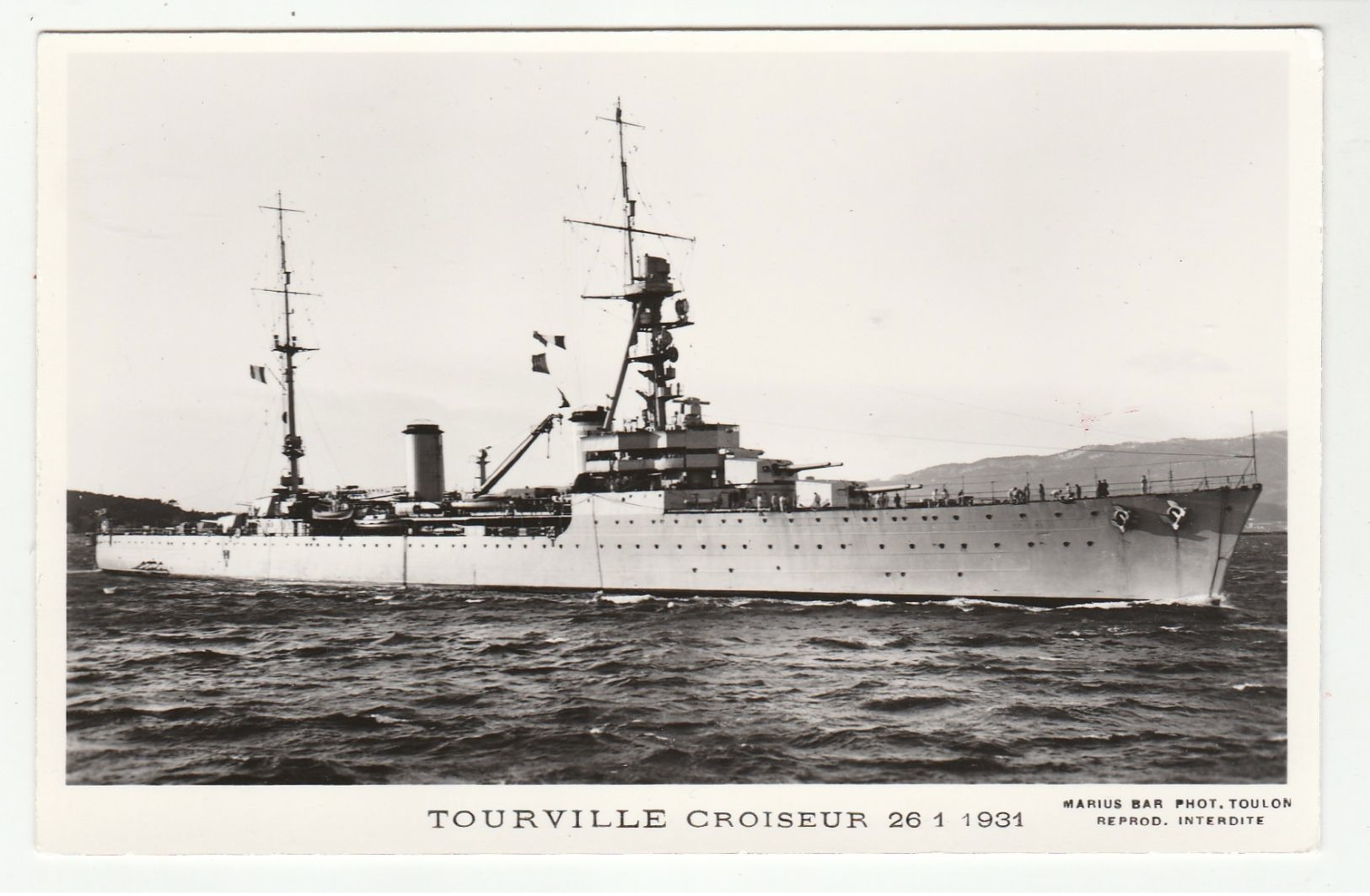 TOURVILLE CROISEUR  26-1-1931 - édit. Marius Bar - Phot. Toulon - Guerra