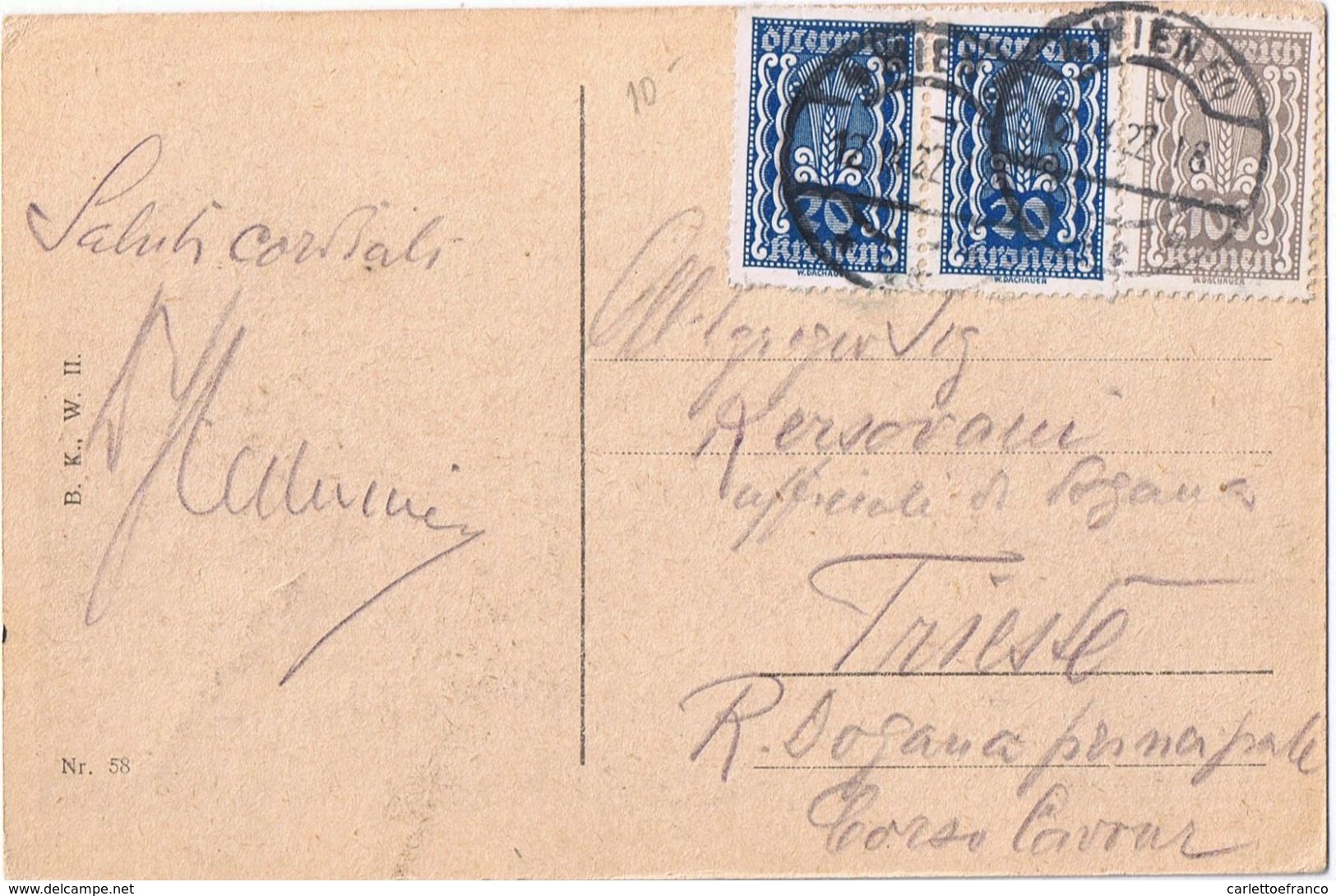 Cartolina Wien - Trieste     Viaggiata 1922 - Storia Postale