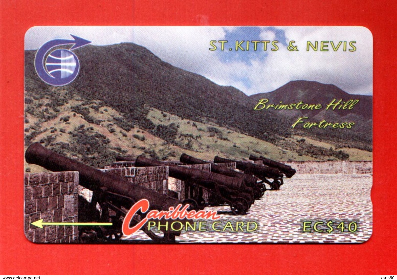 St. KITTS & NEVIS: 1990 STK-3E "Brimstone Hill Fort 3" CN:3CSKE Rare (5.500ex) Used - St. Kitts & Nevis