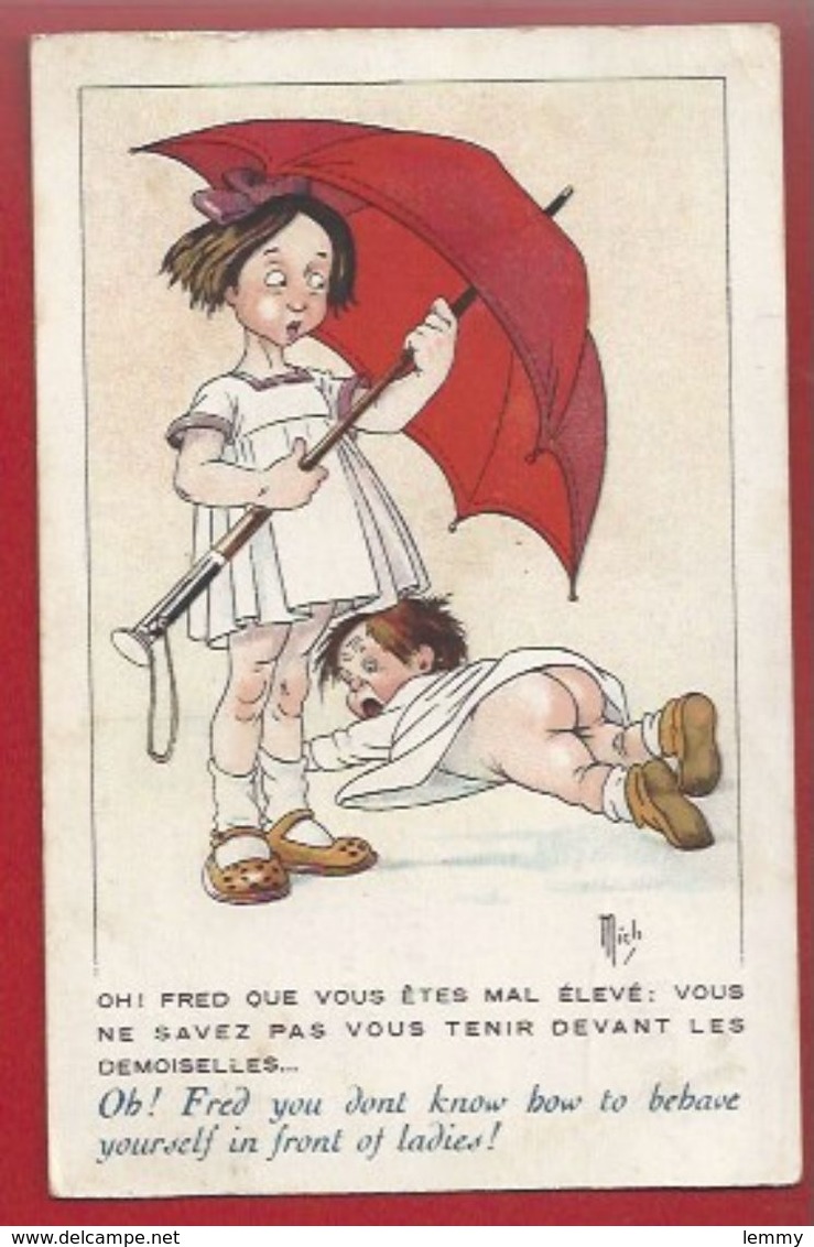 ENFANTS - ILLUSTRATEUR MICH - FRED , MONTRE SES FESSES AUX DEMOISELLES...PARAPLUIE  - ED. HERALD N° 7037 - Mich