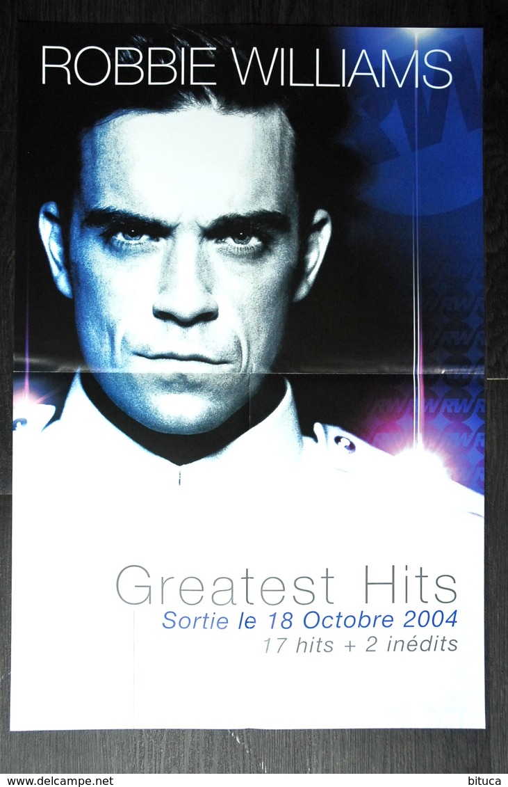 PLAN MEDIA BON DE PRECO AFFICHE PLIEE FORMAT 60X40 ROBBIE WILLIAMS GREATEST HITS TRES BON ETAT RARE - Plakate & Poster