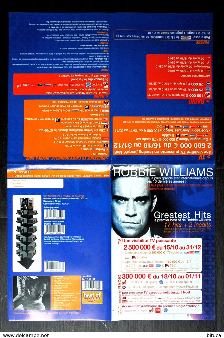 PLAN MEDIA BON DE PRECO AFFICHE PLIEE FORMAT 60X40 ROBBIE WILLIAMS GREATEST HITS TRES BON ETAT RARE - Manifesti & Poster