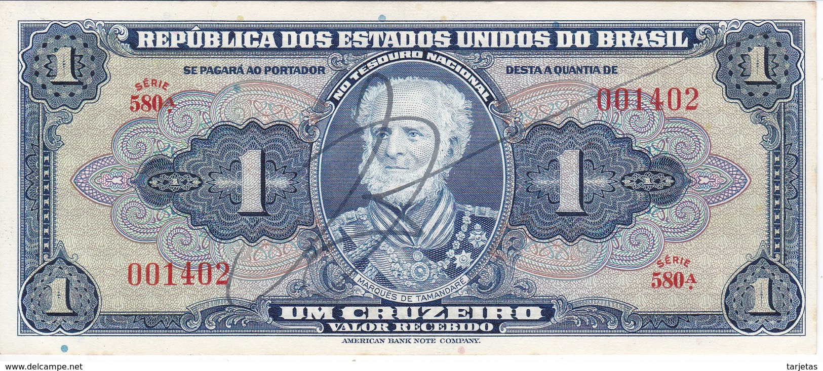 BILLETE DE BRASIL DE 1 CRUZEIRO DEL AÑO 1944 CON FIRMA EN CALIDAD EBC (XF) (BANK NOTE) - Brasil