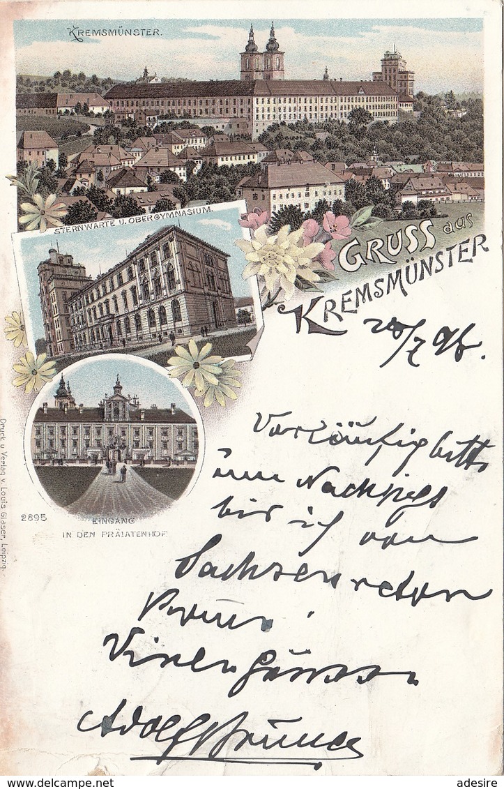 * Litho Gruss Aus KREMSMÜNSTER (OÖ) - Mehrbilder Schmucklitho, Gel.1898 V. Kremsmünster > Türnitz, Gute Erhaltung - Kremsmünster