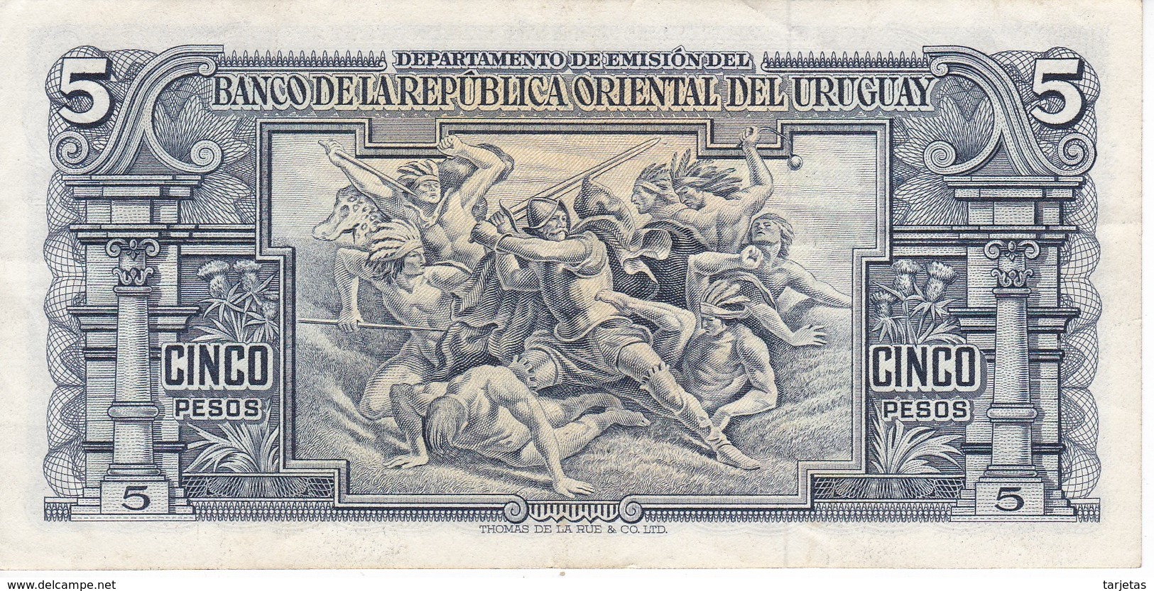 BILLETE DE URUGUAY DE 5 PESOS DEL AÑO 1939 SERIE C (BANKNOTE) - Uruguay