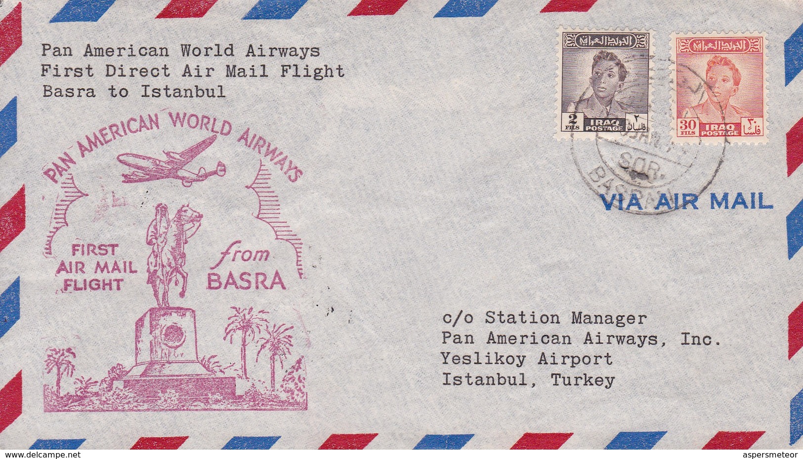 IRAQ. FIRST FLIGHT. PAN AMERICAN AIRWAYS BASRA TO ISTAMBUL.-TBE-BLEUP - Irak