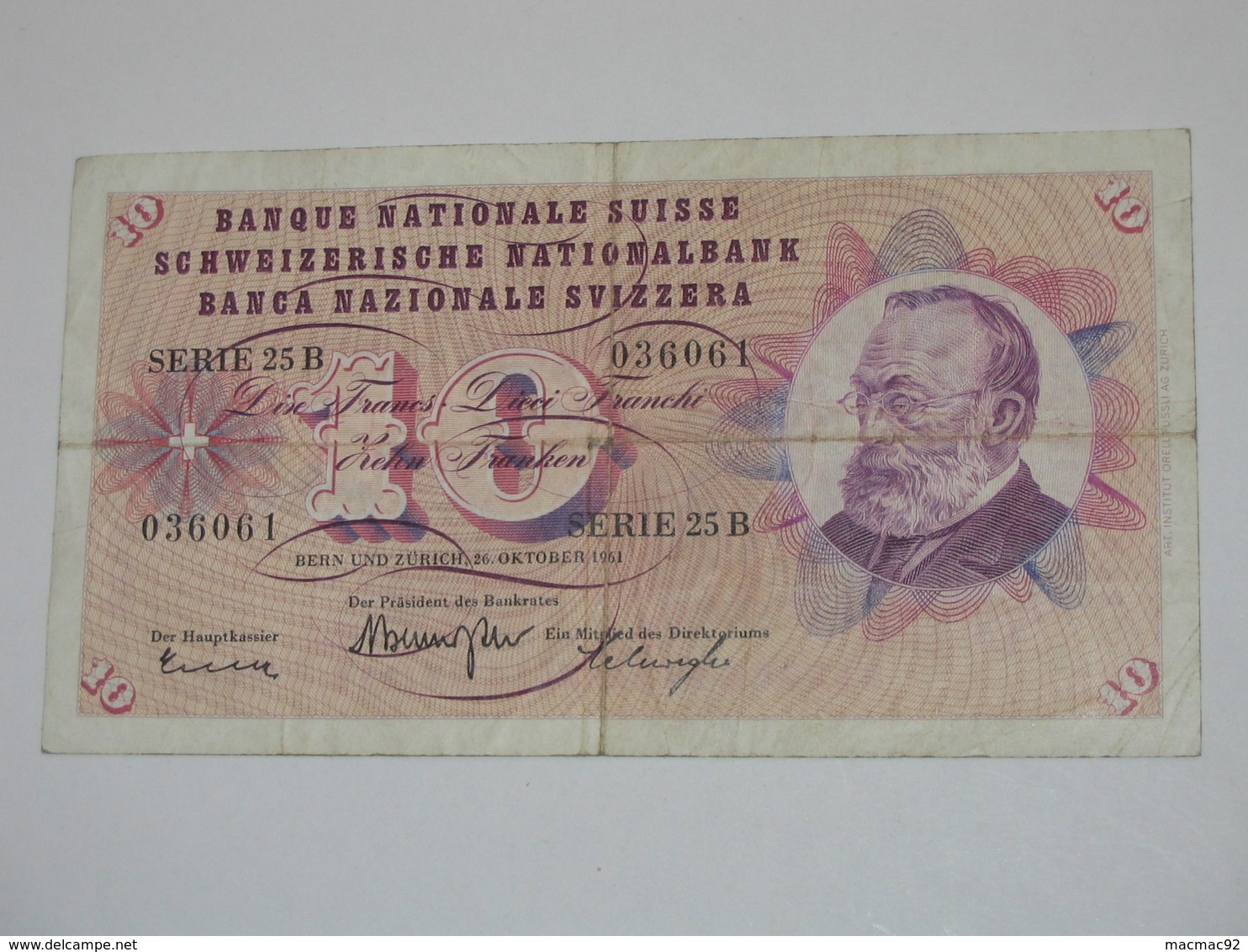 10 Francs SUISSE 1961 - Banque Nationale Suisse - Schweizerische Nationalbank **** EN ACHAT IMMEDIAT ***** - Suisse