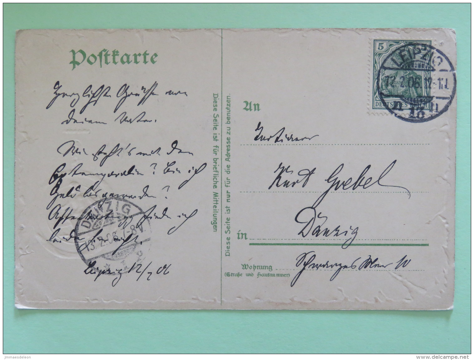 Germany 1906 Postcard ""charte - Seal"" Leipzig To Danzig - Briefe U. Dokumente