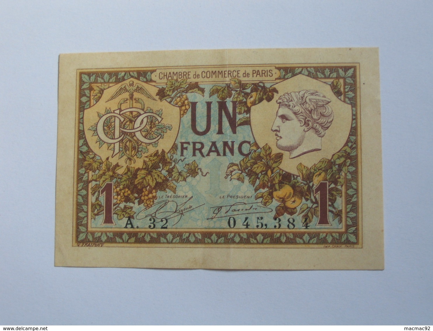1 Un Franc 1920  Chambre De Commerce De Paris  **** EN ACHAT IMMEDIAT **** - Cámara De Comercio