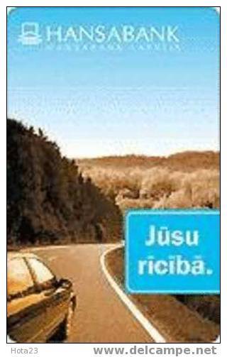 Latvia , Lettland , Lettonia - Reklamplace - Advertising -Hanzabank -road And Car -1998y Used Phonecard - Lettonie