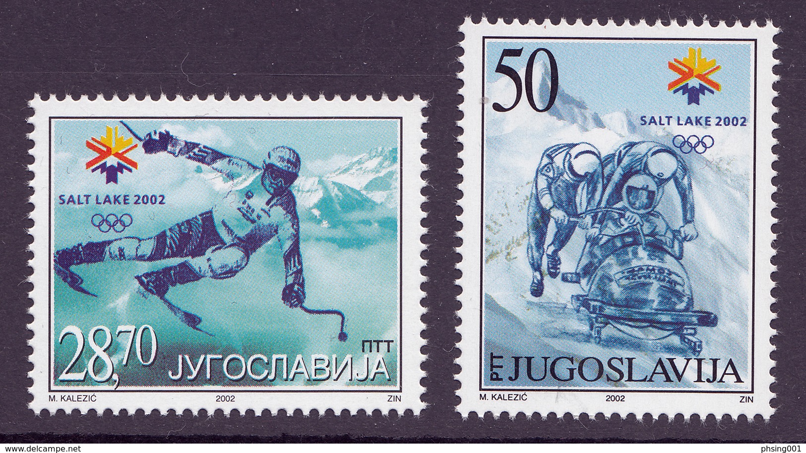 Yugoslavia 2002 Winter Olympic Games Salt Lake City, USA, Sport, Skiing, Bob, Set MNH - Hiver 2002: Salt Lake City