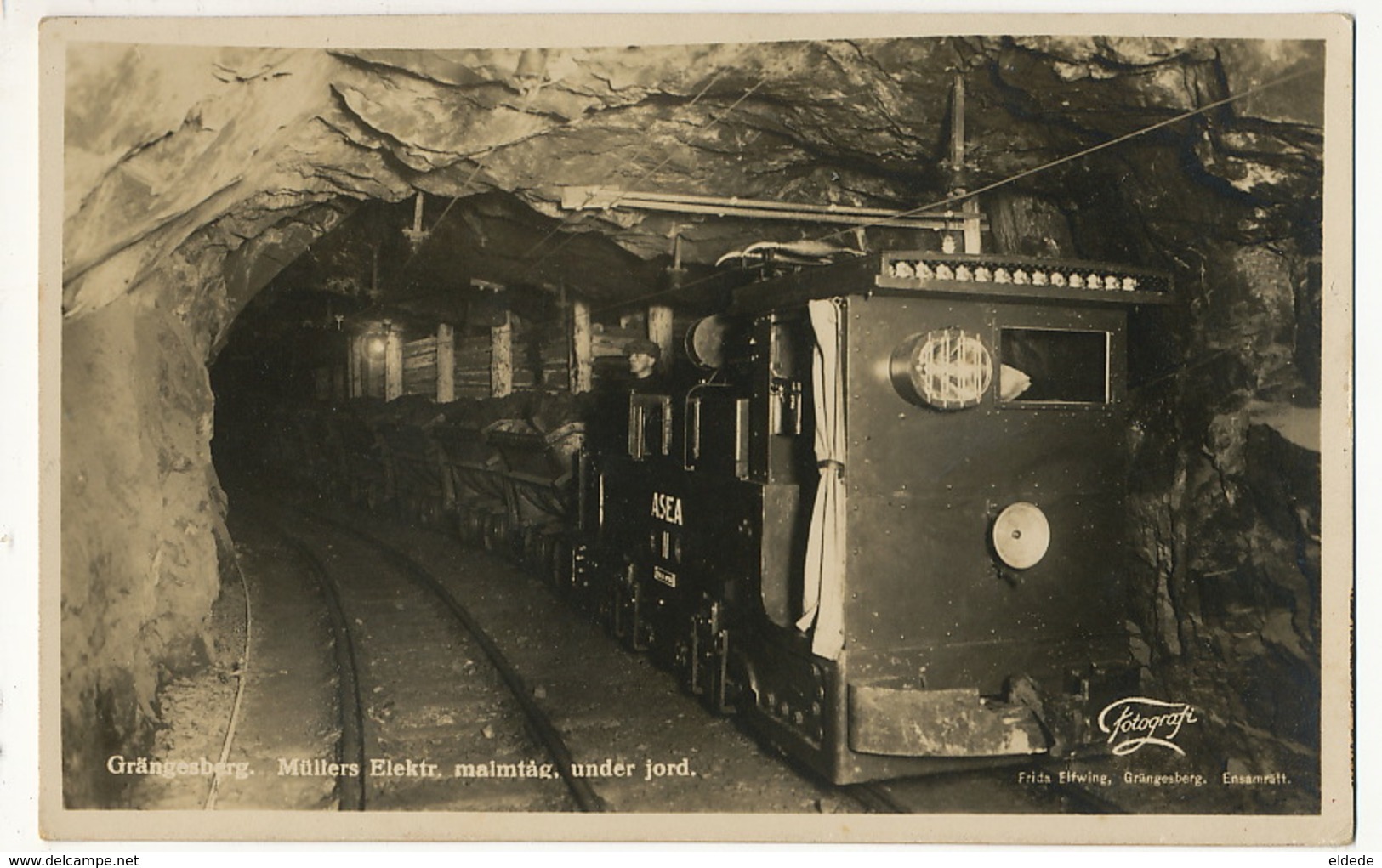 Real Photo Grangesberg Mullers Elektri Train Souterrain Mines - Suède