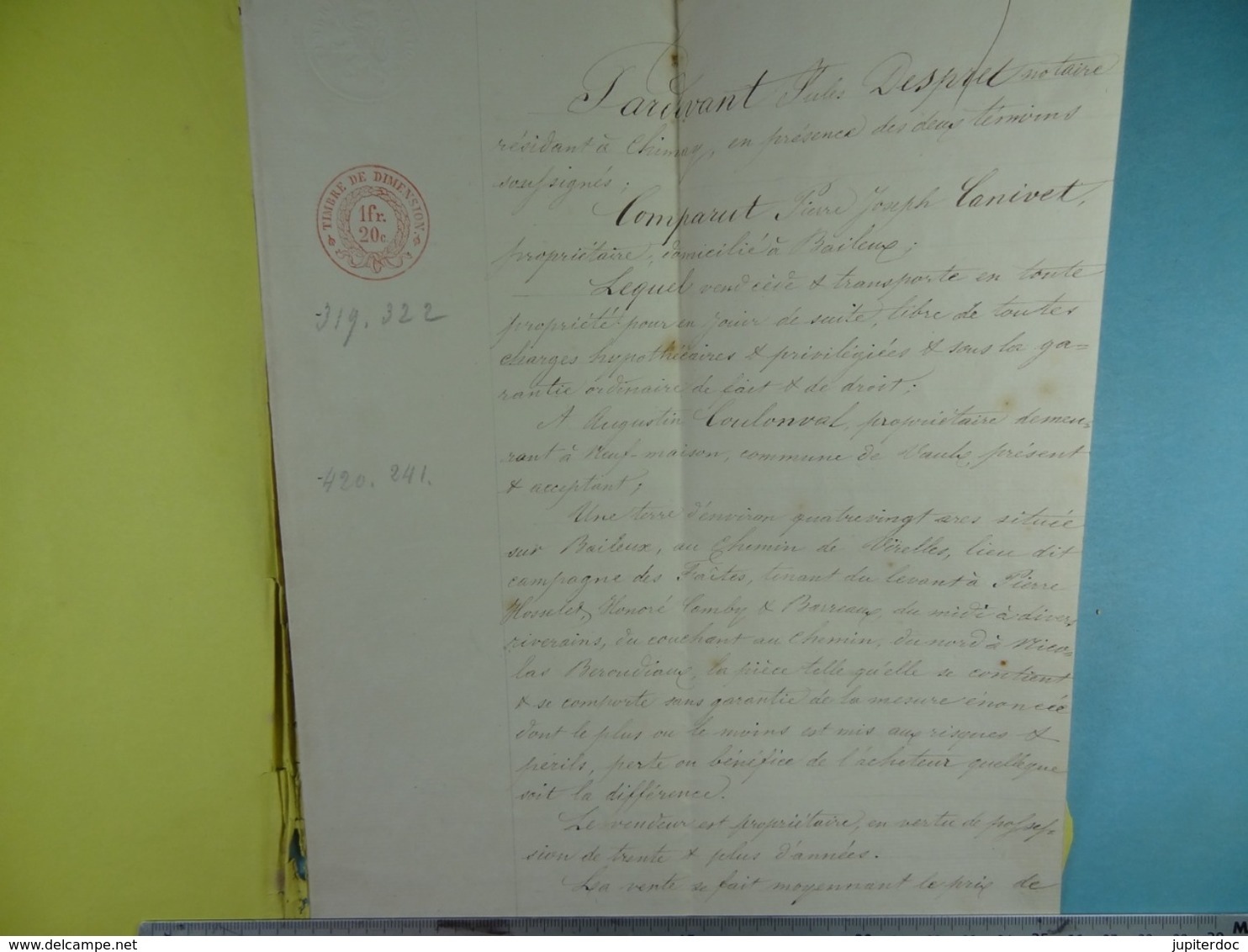 Acte Notarié 1862 Vente Par Canivet De Baileux à Coulonval De Vaulx /7/ - Manuscrits