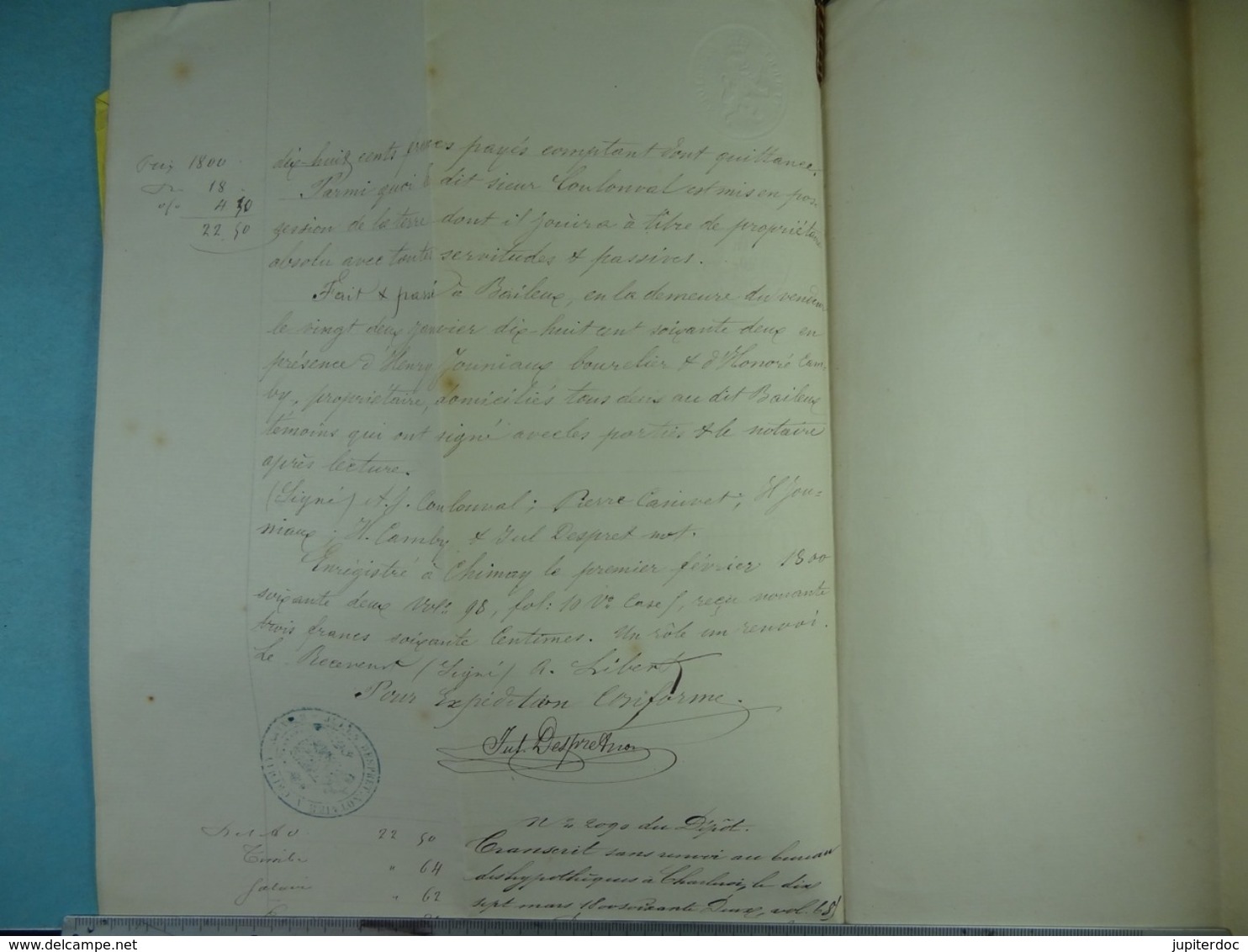 Acte Notarié 1862 Vente Par Canivet De Baileux à Coulonval De Vaulx /7/ - Manuscrits