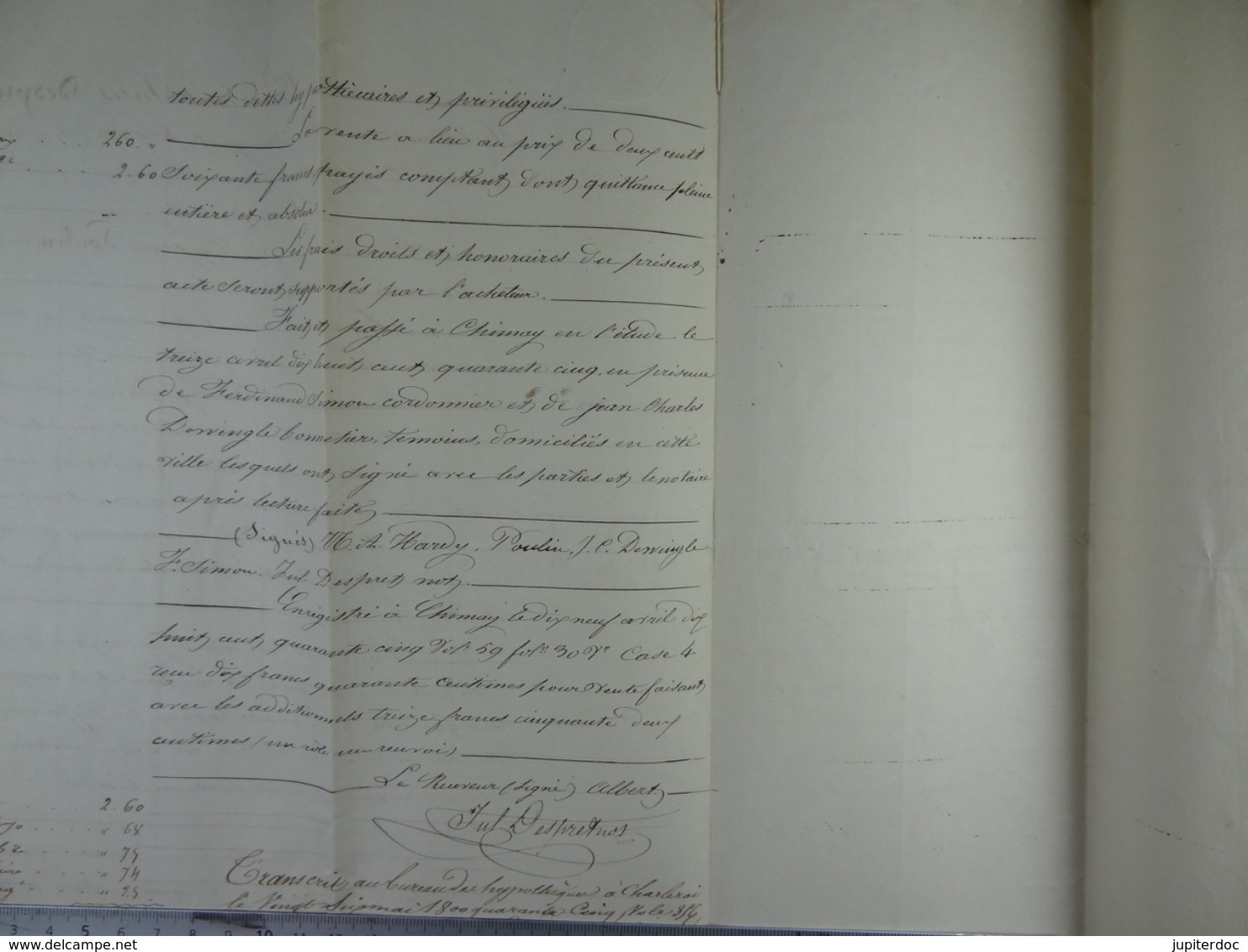 Acte Notarié 1845 Vente Par Poulin De Chimay à Hardy De Vaulx /8/ - Manuscrits