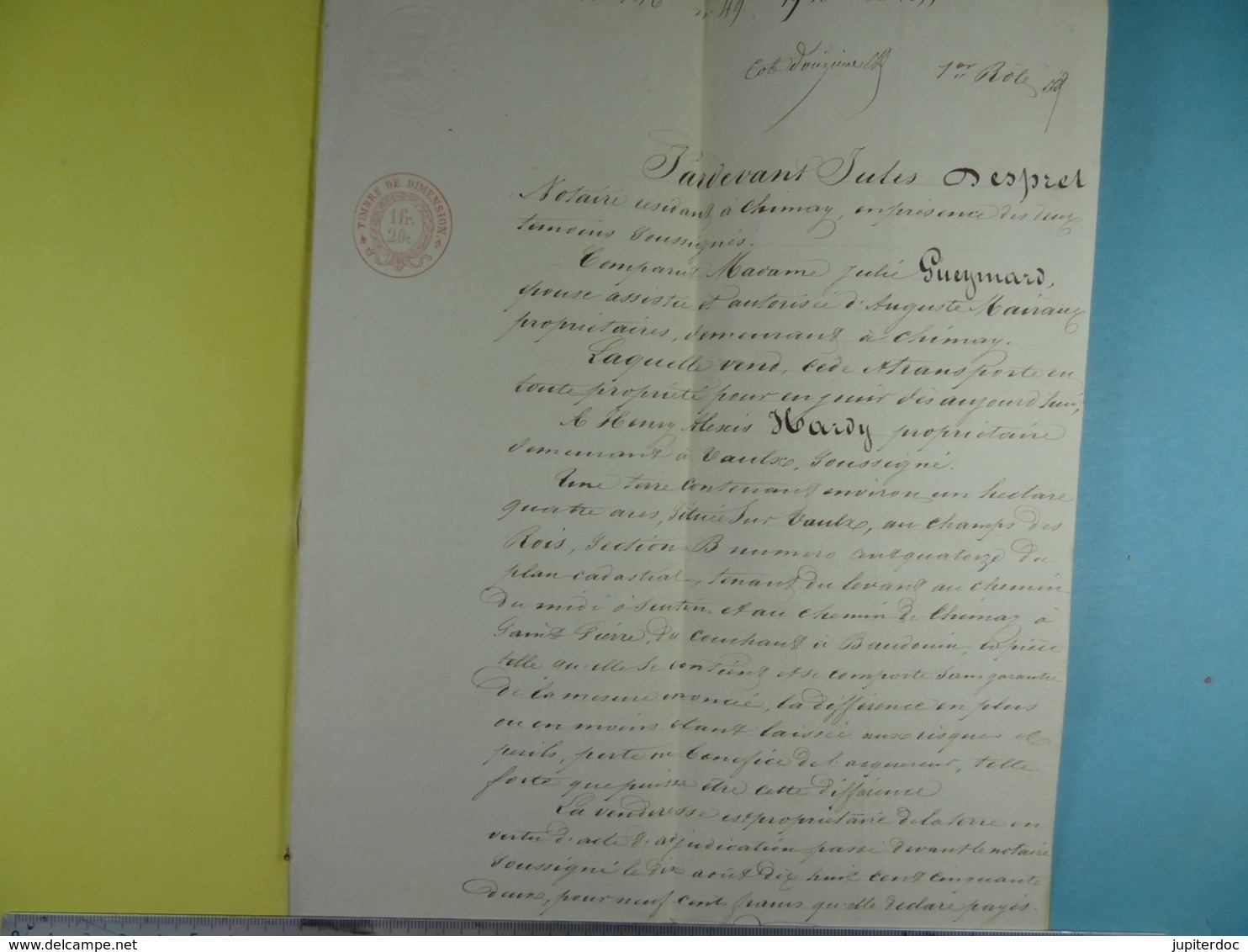 Acte Notarié 1855 Vente Par Gueymard De Chimay à Hardy De Vaulx /10/ - Manuscrits