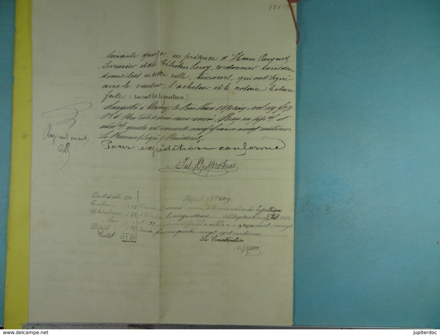 Acte Notarié 1875 Vente Par Bernard D'Aublain à Coulonval De Vaulx /12/ - Manuscritos