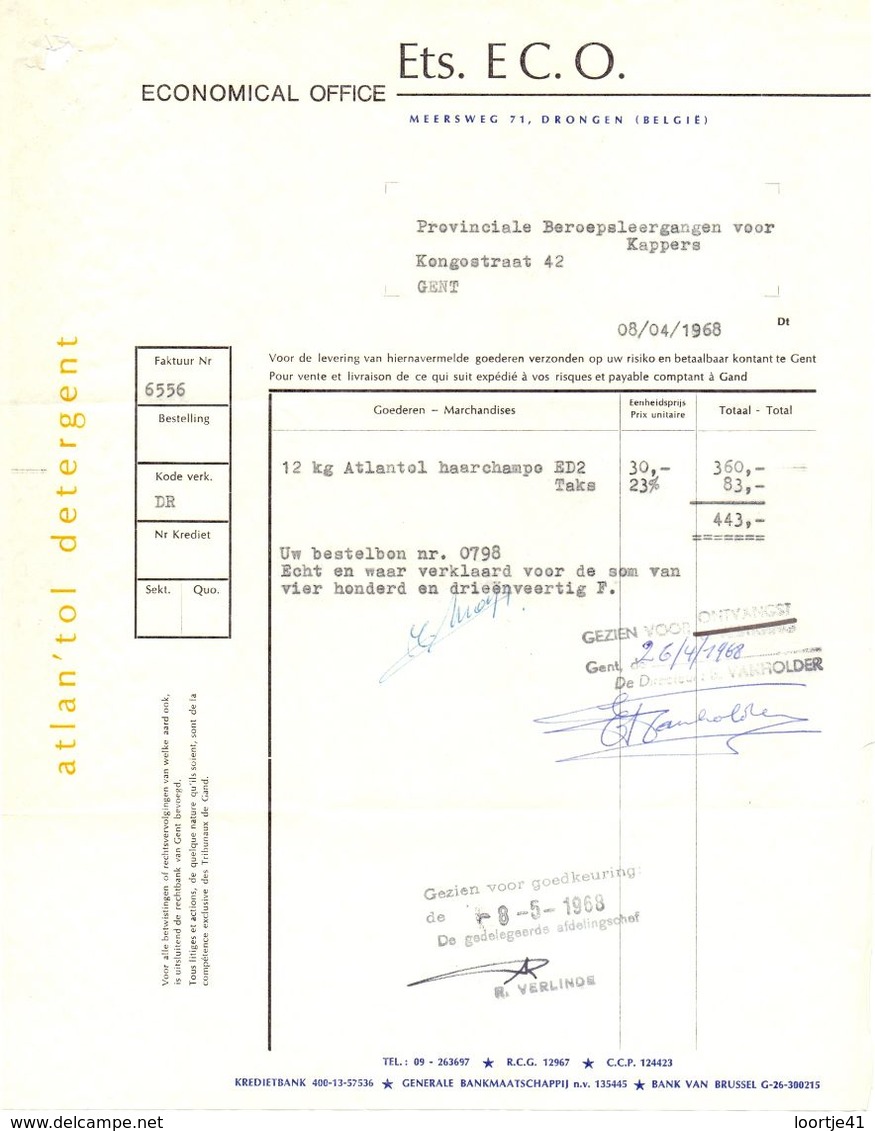Factuur Facture - Economical Office - Ets ECO - Drongen 1968 - Banque & Assurance
