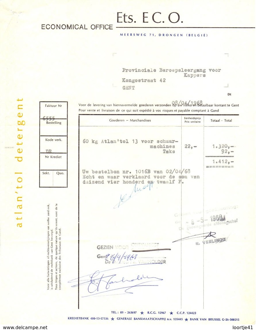 Factuur Facture - Economical Office - Ets ECO - Drongen 1968 - Bank & Versicherung