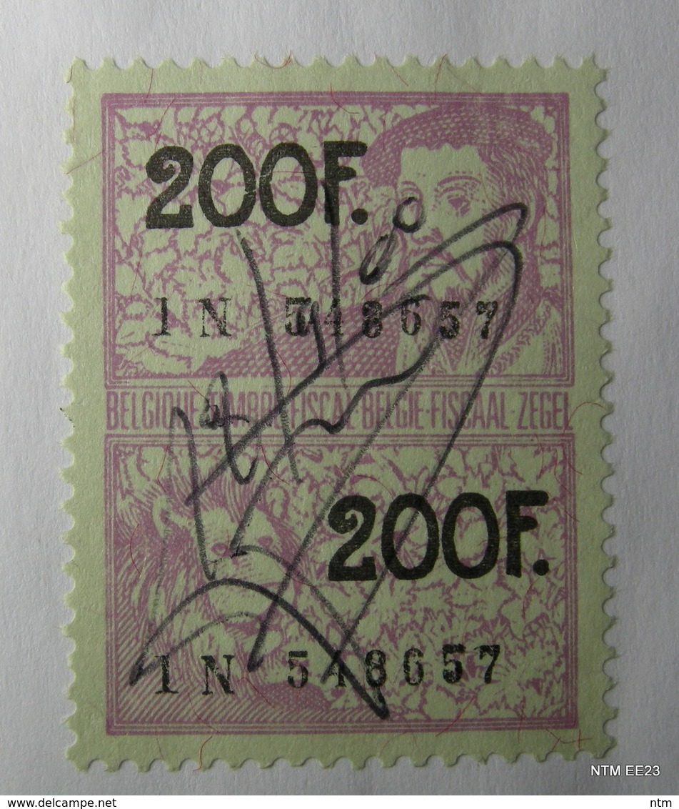 BELGIUM: Revenue Stamps ( X2 ) Each Of 200 Francs. Used On 9th October 2000. - Stamps