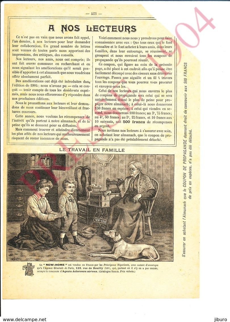 2 Scans 1904 Publicité Machine à Coudre New Home Les Sept Pêchés Capitaux Métier Couturière 216CH10 - Non Classés