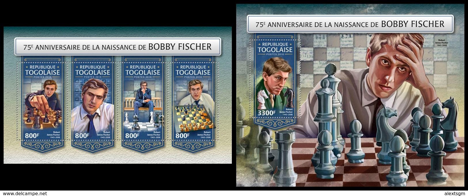 TOGO 2018 - Bobby Fischer, Chess, M/S + S/S. Official Issue. - Togo (1960-...)