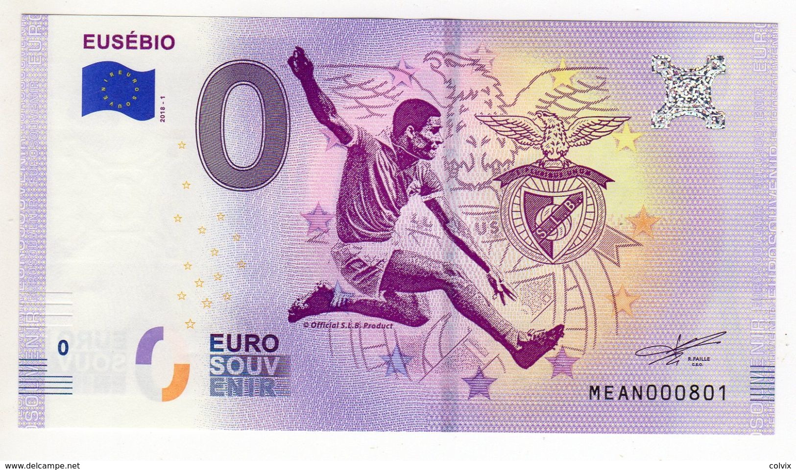 2018-1 BILLET TOURISTIQUE PORTUGAL 0 EURO SOUVENIR N°MEAN000801 EUSEBIO N° Inférieur à 1000 Football - Essais Privés / Non-officiels