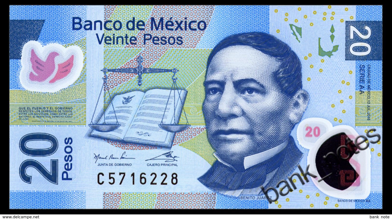 MEXICO SERIES AA 20 PESOS 2016 Pick 122aa Unc - Mexico