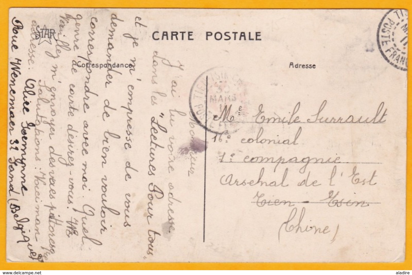 1911 - CP De Gand, Gent, Belgique Vers Tien Tsin, Chine - Cachet D' Arrivée : Bureau De La Poste Française En CHINE - Otros & Sin Clasificación