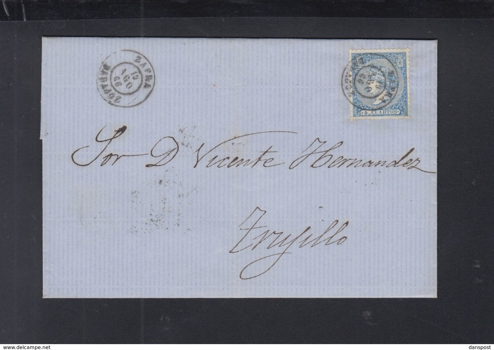 Spain Cover 1866 Zafra To Trujillo - Lettres & Documents