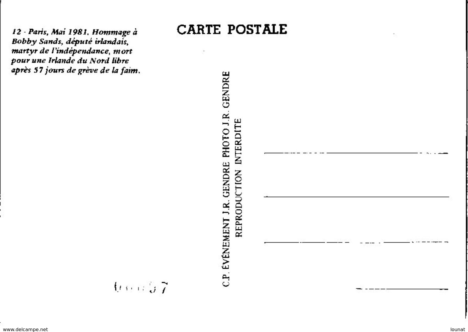 Hommage à Bobby Sands, Député Irlandais, Martyr De L'indépendance, Mort Pour Une Irlande Du Nord  - Paris , Mai 1981 - - Evènements